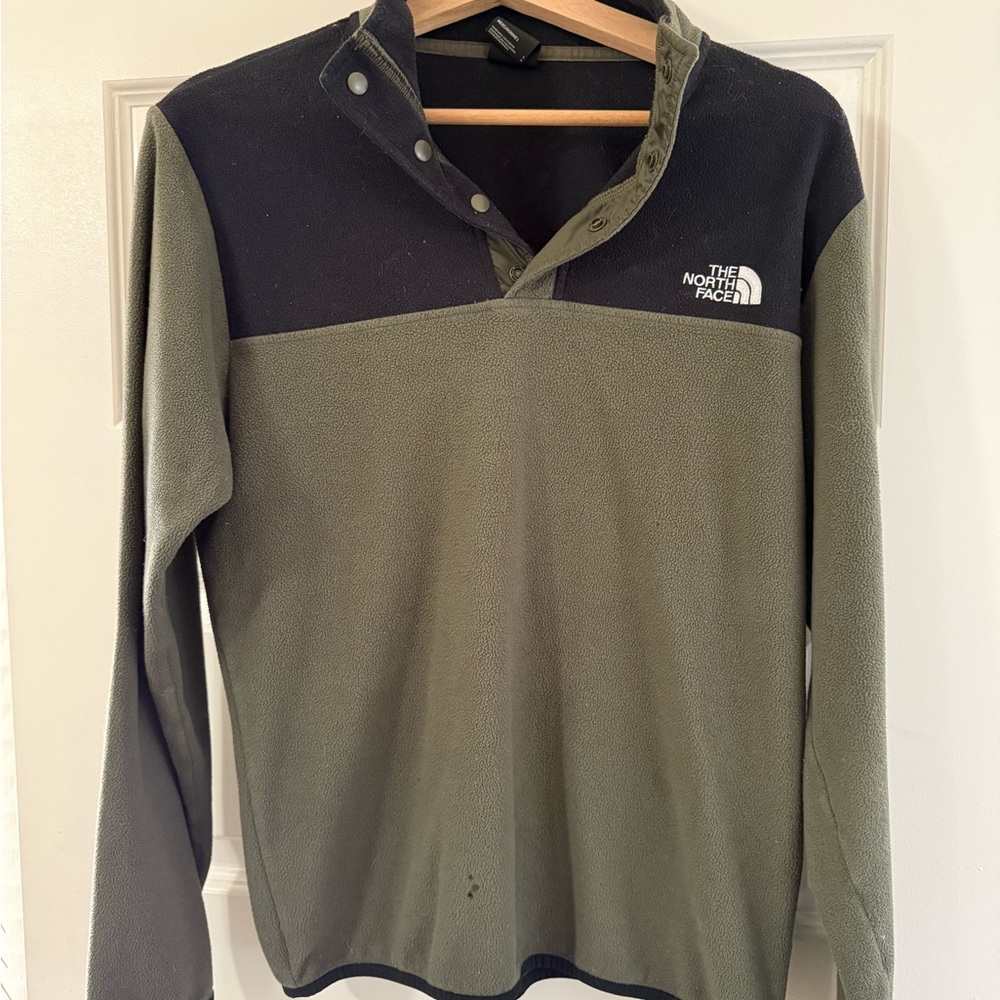 The North Face Olive and Black Snap Pullover
